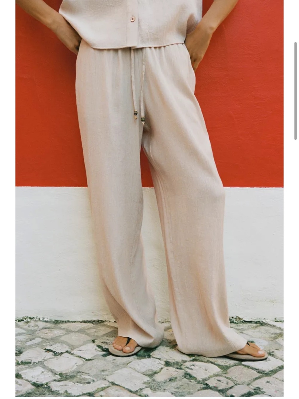 Zara Ecru Flowy Straight Leg Pants